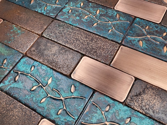 Antique, vintage style real copper patina tiles - Handamde 38 pieces