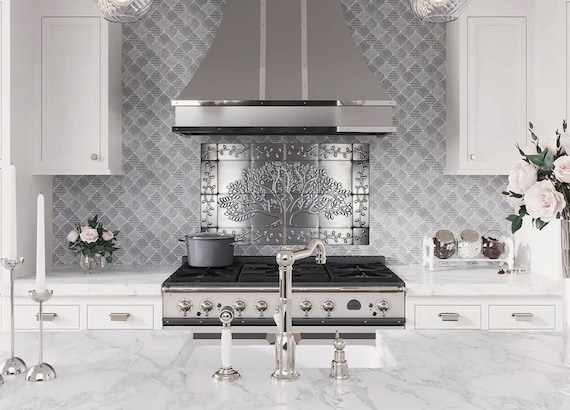 Tree of life with a beautiful ornament - Set of 24 handmade tiles - 100% Copper, Stainless Steel or Brass.