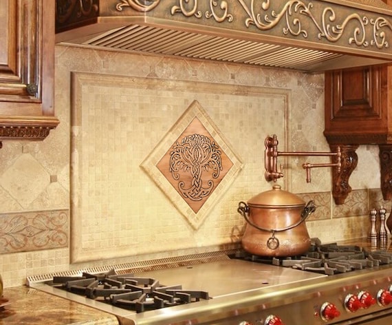 Beautiful, diagonal celtic tree of life - Handmade 100% Copper, Brass or Stainless Steel Tile. The perfect tile for tree of life lovers.