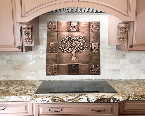 Beautiful tree of life, SET of 17 Handmade copper tiles
