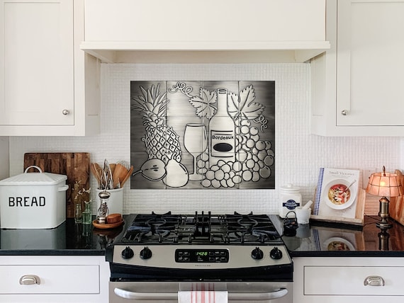 Backsplash with wine and grapes - set of 12 handmade tiles - 100% Copper, Stainless Steel or Brass