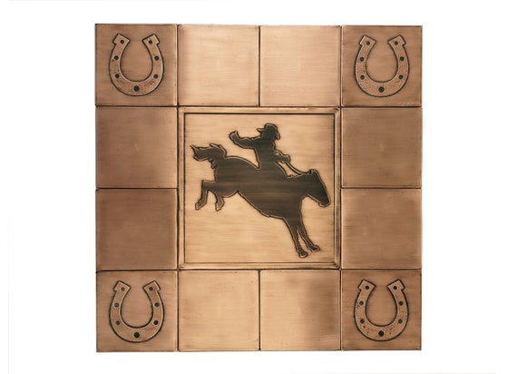 Horse, horseshoe, cowboy - SET of 13 HANDMADE tiles - Copper, Brass or Stainless Steel