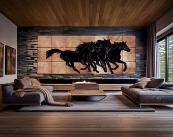 Copper Horse Wall Art – Handmade Galloping Horses Tile Set – Real Copper – Rustic Equestrian Decor – Statement Wall Installation