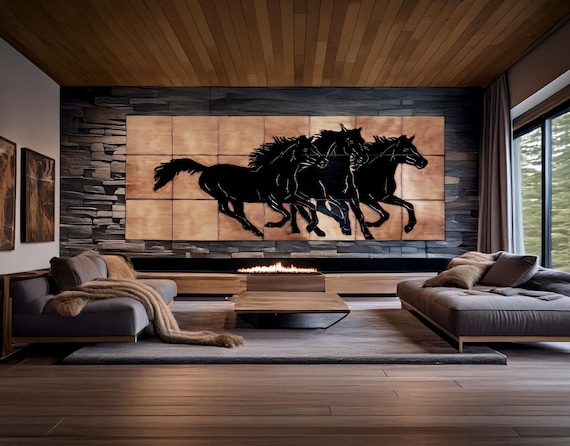 Copper Horse Wall Art – Handmade Galloping Horses Tile Set – Real Copper – Rustic Equestrian Decor – Statement Wall Installation