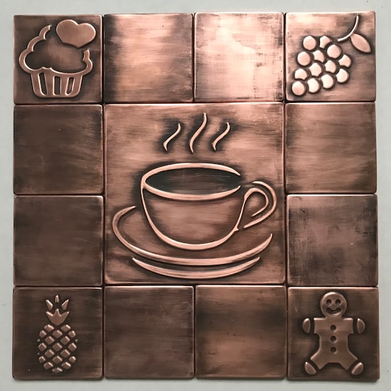 Kitchen decor, SET of 13 Handmade copper Tiles, wall tiles, art till, rustic, art deco, fireplace, backsplash, coffee