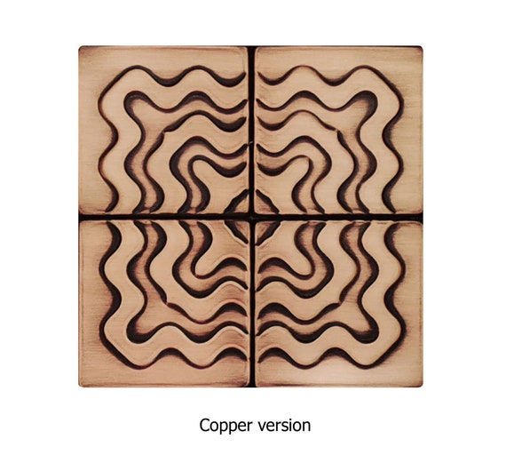 Set of 4 Handmade tiles - 100% Copper, Brass or Stainless Steel.