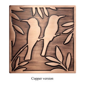 Birds, 100% Copper Tile, metal wall art, wall tile, kitchen tile, rustic, art deco, accent kitchen tile, backsplash Copper