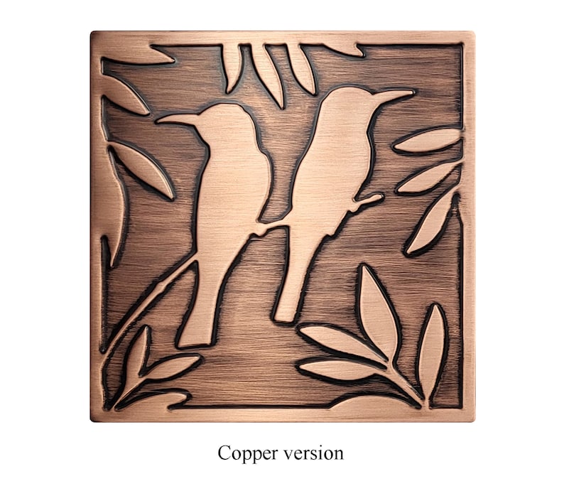 Birds, 100% Copper Tile, metal wall art, wall tile, kitchen tile, rustic, art deco, accent kitchen tile, backsplash Copper