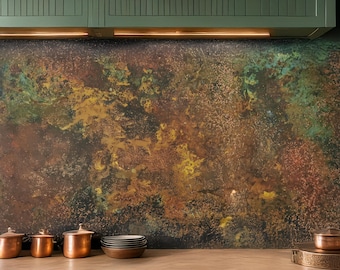 Real Copper Wall Art – Handmade Backsplash Panel for Kitchen or Loft – Savage Copper Bloom Patina – Statement Rustic Metal Decor