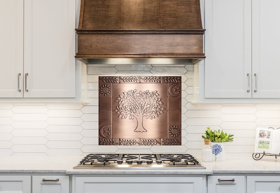 Beautiful Tree of life, Set of 17 Handmade copper tiles, kitchen rustic backsplash tiles