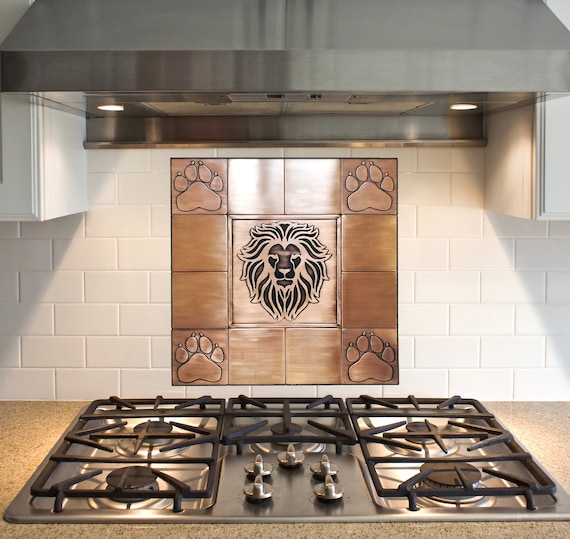 Lion - Set of 13 handmade tiles - Copper, Stainless Steel or Brass