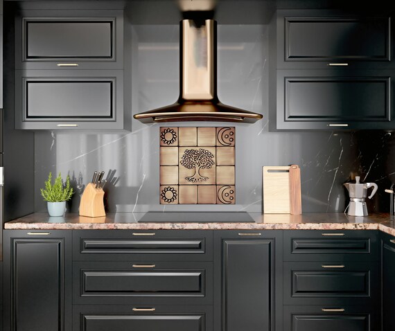 A set of tiles with a tree, moons and suns 100% Copper, Stainless Steel or Brass.