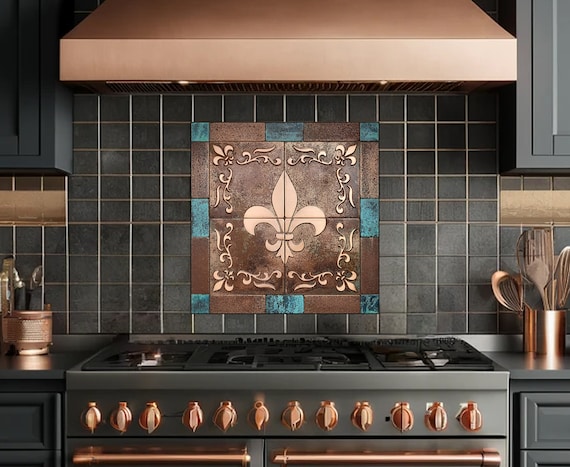 French Country Copper Tile – Handmade Fleur de Lis Wall Art for Wine Rooms or Vintage Kitchens