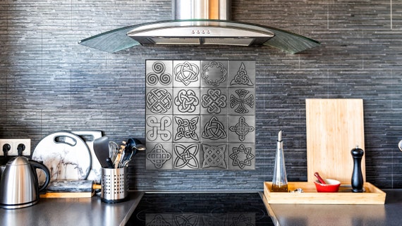 Beautiful celtic backsplash. A set of 16 unique handmade tiles - 100% Stainless Steel, Copper or Brass