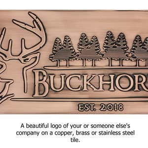 A beautiful logo of your or someone else&#39;s company on a copper, brass or stainless steel tile.