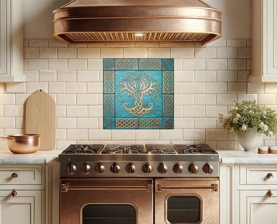 Magnificent, unique Celtic tree of life, Set of 13 Handmade tiles - 100% Copper, Stainless Steel or Brass