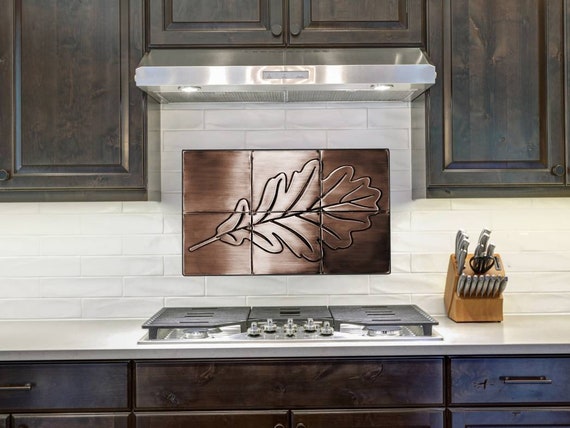 Oak leaf - Set of 6 Handmade tiles - 100% Copper, Stainless steel or Brass