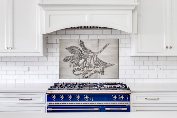 Cherry branch - Set of 3 Handmade tiles - 100% Copper, Stainless Steel or Brass.