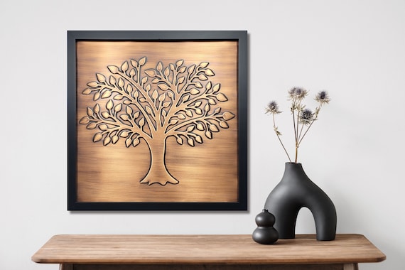 Anniversary Gift for Couple – Tree of Life Copper Wall Art in Wooden Frame – Romantic Home Decor for Wedding or Anniversary Celebration