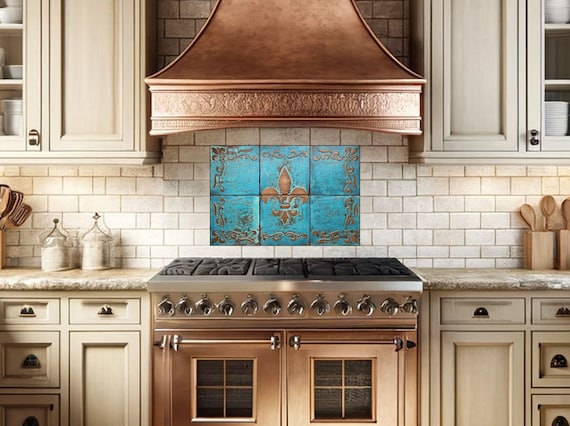 Fleur de lis - Set of 6 Handmade tiles - 100% Copper, Stainless Steel or Brass