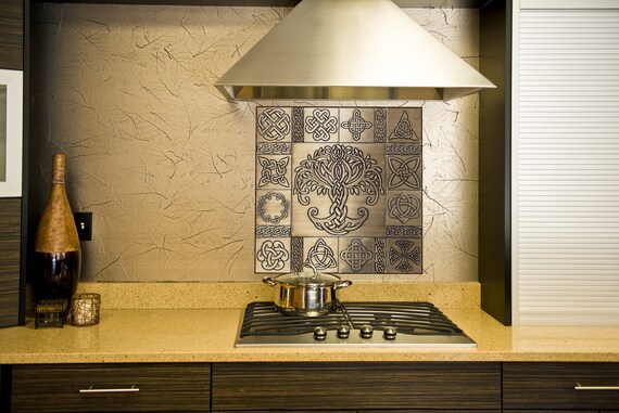 Beautiful, unique celtic backsplash, Set of 21 Handmade tiles - Brass, Stainless Steel or Copper