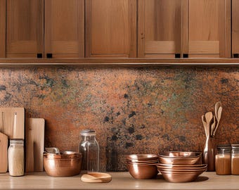 Panneau Mural En Cuivre Véritable Fait Main - Dosseret De Cuisine Style Rustique Moderne - Patine Unique "Nebula"