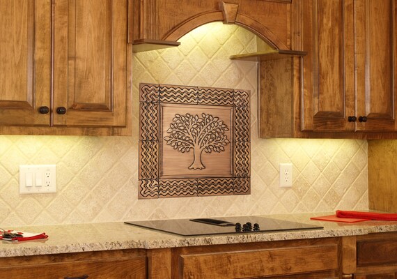 Majestic tree of life - Set of 13 Handmade tiles - 100% Copper, Stainless Steel or Brass. The perfect backsplash for tree lovers.