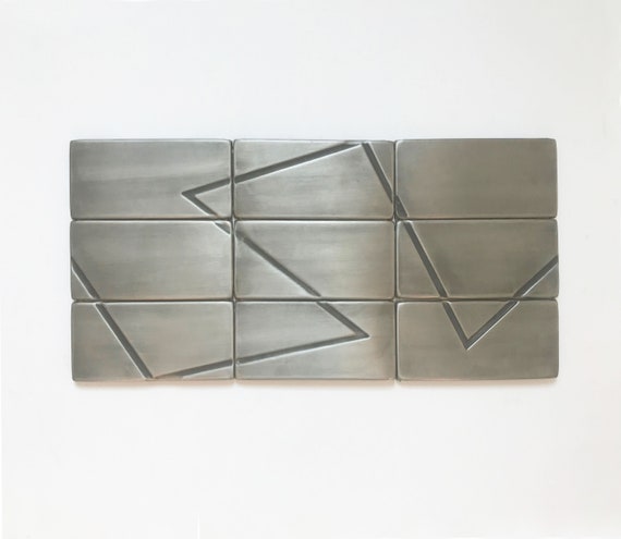Modern pattern- Set of 9 Handmade stainless steel tiles. Perfect for kitchen backsplash, livingroom, fireplace