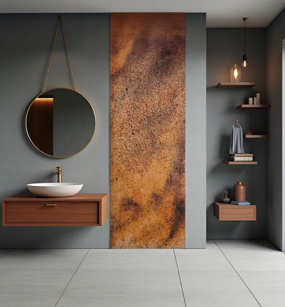 Brass Bathroom Wall Panel – Handmade – Real Copper – Mystic Brass Nebula – Luxury Spa & Bathroom Decor – Modern Wellness Accent