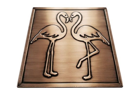 Lovely flamingos - Handmade 100% Copper, Brass or Stainless Steel Tile. Metal wall art, wall tile, kitchen tile, rustic,