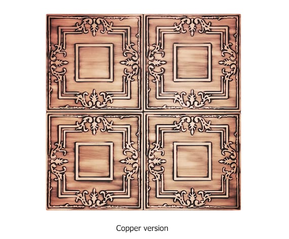 Beautiful, decorative pattern - Set of 4 Handmade tiles - 100% Brass, Copper or Stainless Steel.