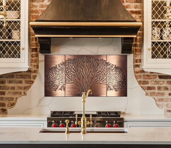 Tree of life - Set of 4 Handmade tiles - 100% Copper, Stainless Steel or Brass.