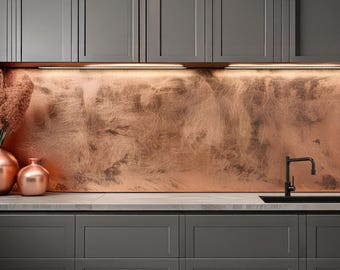 Real Copper Backsplash Panel – Copper Storm – Handmade Patina Metal Wall Art – Modern Rustic Accent for Kitchen & Home