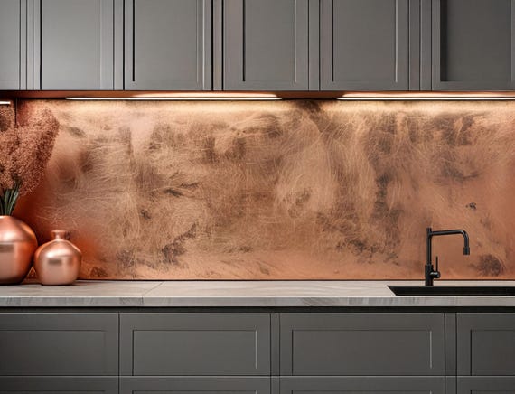 Real Copper Backsplash Panel – Copper Storm – Handmade Patina Metal Wall Art – Modern Rustic Accent for Kitchen & Home