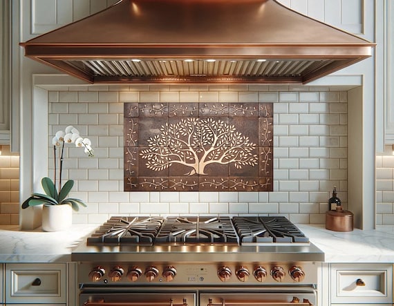 Tree of life with a beautiful ornament - Set of 24 handmade tiles - 100% Copper, Stainless Steel or Brass.