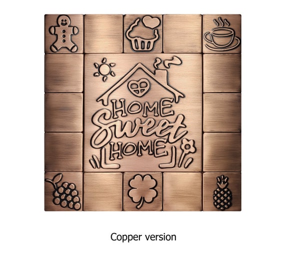 Home Sweet Home - Set of 17 Handmade tiles - 100% Copper, Stainless Steel or Brass