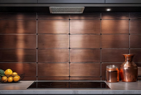 Metal Kitchen Backsplash Tiles – Set of 8 Handmade Copper, Brass or Stainless Steel Tiles – Modern Rustic Wall Accent. Vintage wall decor