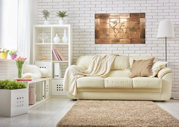 Beautiful unique world map. A set of 24 tiles. 100% copper. Handmade.