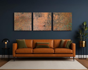 Real Copper Wall Art – 3 Panel Metal Artwork – Mystic Copper Nebula – Abstract Patina Decor – Handcrafted Statement Piece
