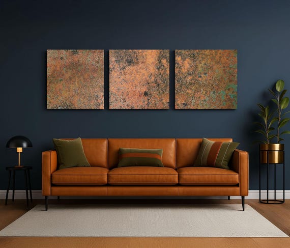 Real Copper Wall Art – 3 Panel Metal Artwork – Mystic Copper Nebula – Abstract Patina Decor – Handcrafted Statement Piece