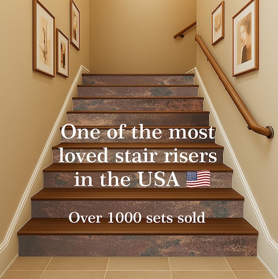 Real Solid Metal Stair Risers – Handmade from Genuine Copper, Brass or Steel – Artistic Patina Panels – Unique Decorative Upgrade