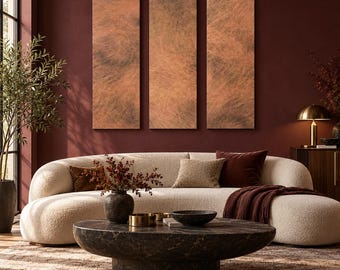 Copper Wall Art, 3 Panel Metal Wall Art, Copper Storm Dark Patina, Modern Abstract Triptych, Handmade Rustic Decor