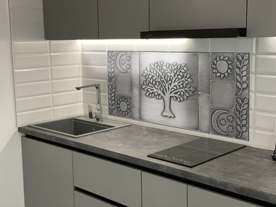 Tree of life, sun, moon, olive branch - 15 Handmade Tiles - 100% Stainless Steel, Copper or Brass