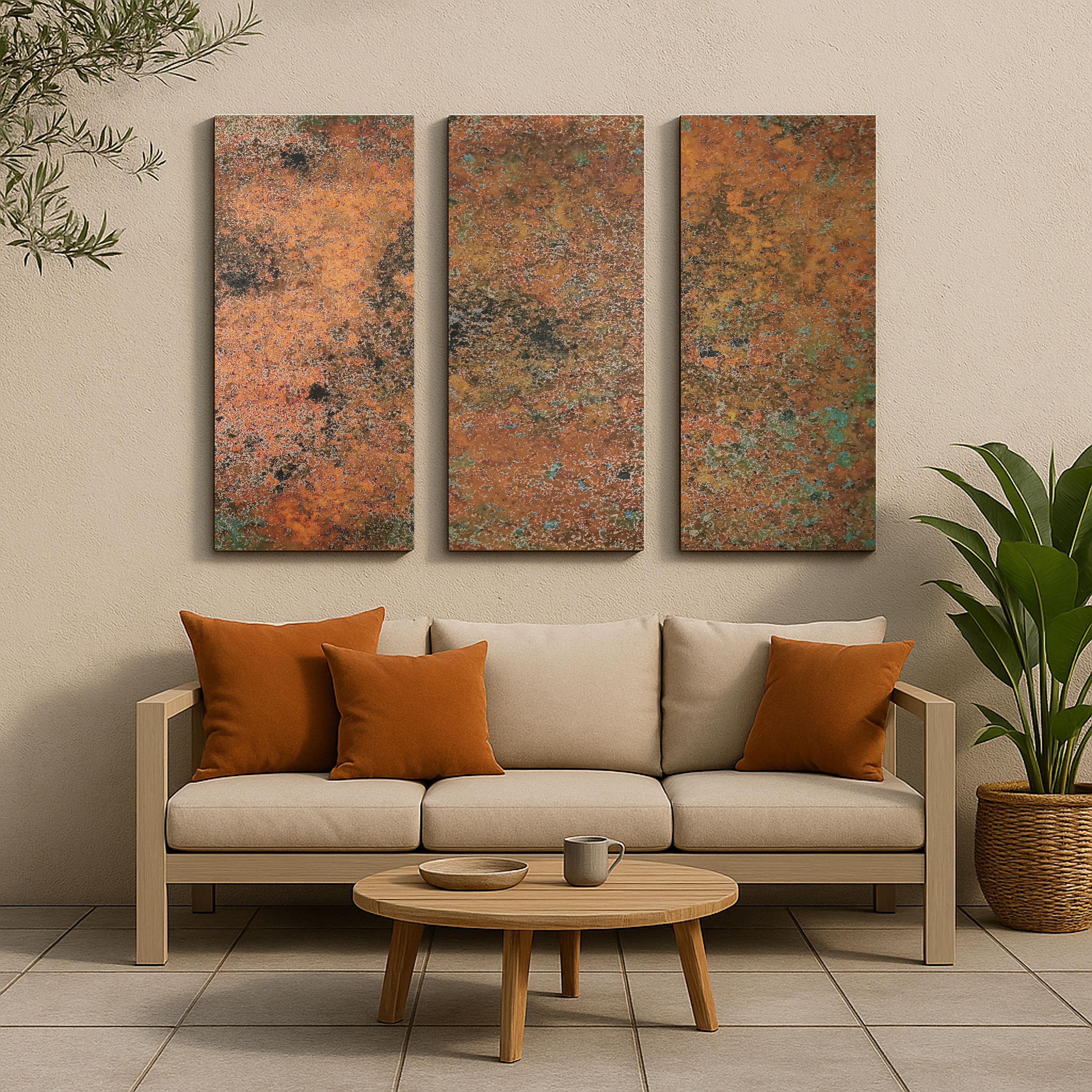 Real Copper Wall Art – 3 Panel Decorative Metal Artwork – Abstract