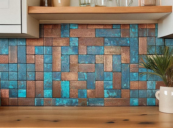Gift for Friend – Handmade Copper Tile with Turquoise Patina – Unique Boho Wall Art, Artistic Housewarming Gift, Rustic Kitchen Accent