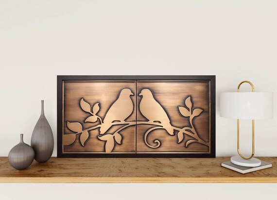 Love Birds Wall Art Gift – Framed Copper or Steel Tile Decor – Handmade Anniversary or Wedding Gift for Her – Ready to Hang Romantic Decor