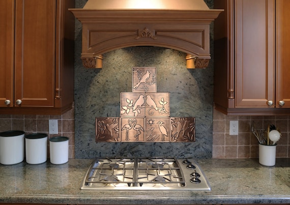 Nature's Aviary Metal Mosaic Handmade Backsplash Tiles