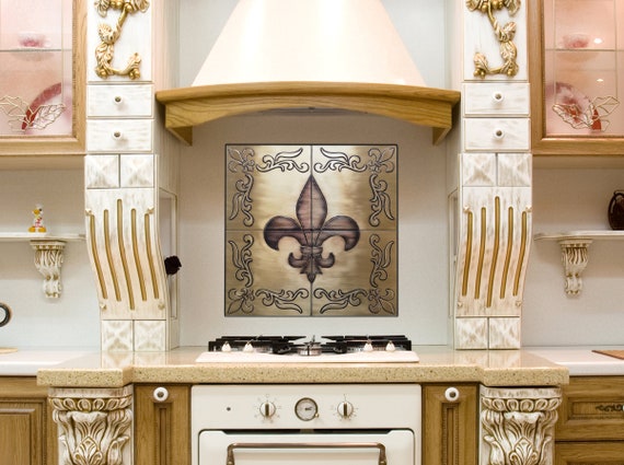 Fleur de lis - Set of 4 Handmade tiles - 100% Brass, Copper or Stainless Steel