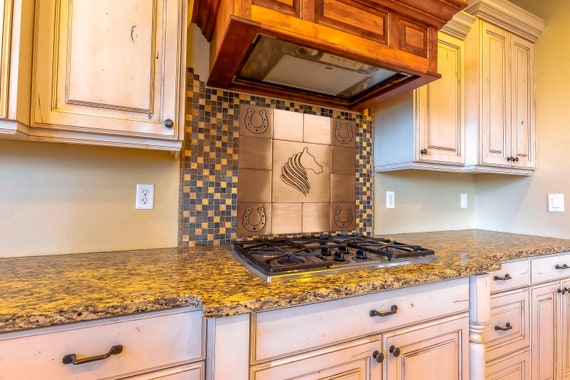 Horse's head, horseshoe - SET of 13 HANDMADE tiles - Copper, Brass or Stainless Steel