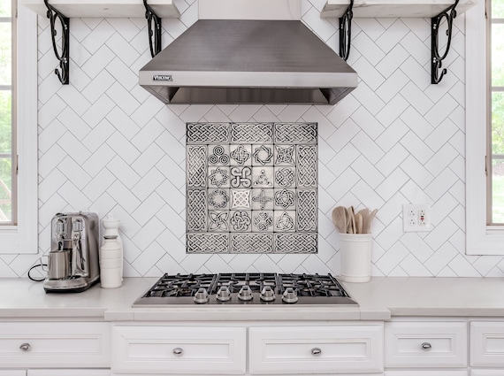 Beautiful celtic backsplash. 26 unique handmade tiles - 100% Copper, Stainless Steel or Brass